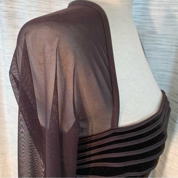 Tadashi brown two-piece velvet and mesh top and skirt set. - Picture 9 of 16